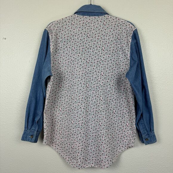 Vintage 90s Partners Mervyns Floral Denim Button Down Long Sleeve Top Cotton M - Picture 9 of 14